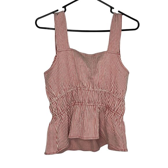 LOFT Red White Striped Sleeveless Top Size M - NWT Nautical Peplum - Picture 3 of 8